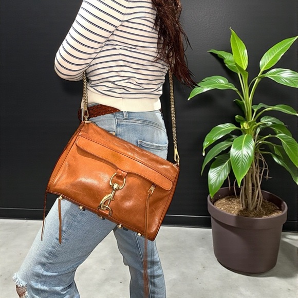Rebecca Minkoff Mac Cognac Leather Y2K Style Gold Chain Crossbody Bag - Picture 2 of 13
